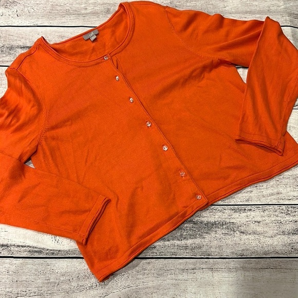 J. Jill Cardigan Sweater Crystal Buttons Coral Color Sz M - Picture 1 of 5